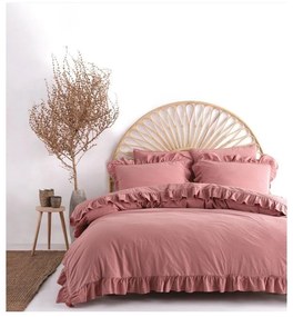 Set copripiumino e federa rosa in cotone renforcé per letto matrimoniale ed esteso 240x220 cm Ruffle Striped – Mila Home Luxury