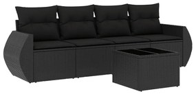 Set divani da giardino 5 pz con cuscini in polyrattan nero