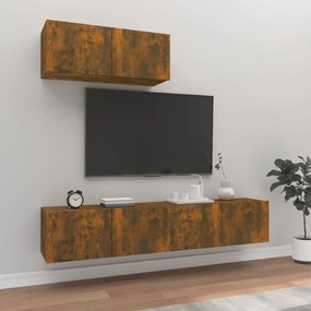 Set Mobili Porta Tv 3 Pz Rovere Fumo İn Legno Multistrato /