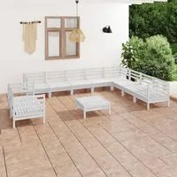 Set Salotto da Giardino 11 pz in Legno Massello di Pino Bianco 3083200