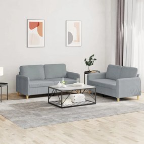 Set Di Divani 2 Pz Con Cuscini Grigio Chiaro İn Tessuto /
