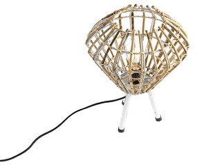 Lampada da tavolo rustica treppiede in bambù con bianco - Canna Diamond