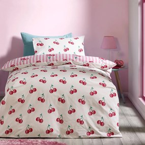 Set copripiumino e federa bianco e rosa per letto singolo 135x200 cm Disco Cherries Stripes – Catherine Lansfield