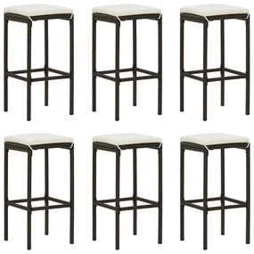 Set da bar da giardino 7 pz con cuscini in polyrattan marrone
