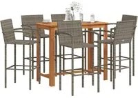 Set Bar da Giardino 7 pz Grigio in Legno Acacia e Polyrattan 3295293