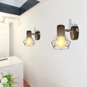 Set 2 Applique Con Rete İn Stile Industriale Nero Lampadina Led /