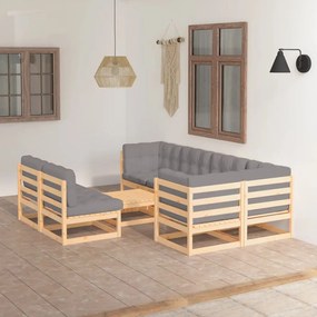 Set divani da giardino 8 pz con cuscini legno massello di pino