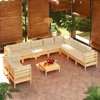 Set Divani da Giardino 11 pz con Cuscini Crema in Massello di Pino cod mxl 41405