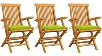 Sedie Giardino con Cuscini Verde Chiaro 3pz Legno Massello Teak 3062525