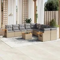 Set Divani da Giardino 11 pz con Cuscini Beige in Polyrattan 3259602