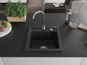 Mexen Vito lavello in granito a 1 vasca 520 x 490 mm, nero, sifone cromato - 6503521000-77
