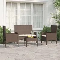 Set Mobili da Giardino 4 pz con Cuscini in Polyrattan Marrone 319495