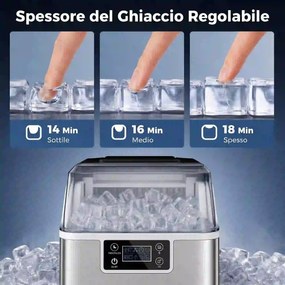 Macchina del Ghiaccio 3,2 Litri 24 Cubetti 299W in Acciaio Argento...