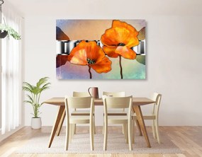 Stampa su tela – Fiori di papavero arancioni in stile orientale