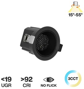 Faro da Incasso Nero 8W, Foro Ø55mm, CCT, 15°-55° con driver Philips Colore Bianco Variabile CCT
