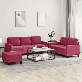 Set Di Divani 3 Pz Con Cuscini Rosso Vino İn Velluto /