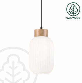 Lampadario a sospensione con filo HARMONY 1xE27/15W/230V diametro 14 cm bianco/quercia