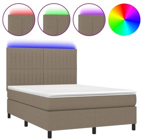 Letto a molle con materasso e led tortora 140x200 cm in tessuto