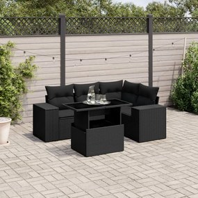 Set divani da giardino 5 pz con cuscini in polyrattan nero