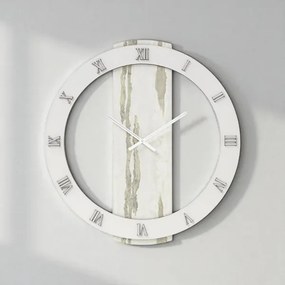 Orologio rotondo D60 cm in legno rivestito con parato e dettagli Argento TYLER