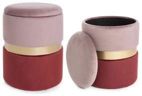 Set di 2 pouf contenitore POLINA in velluto rosa-rosso