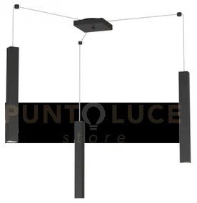 Square tube sospensione 3 luci nero cavo cm.250 con base 1173-s3-ne