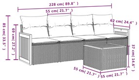 Set divani da giardino 5 pz con cuscini in polyrattan nero