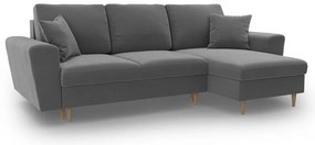 Divano angolare grigio chiaro allungabile e con contenitore con rivestimento in velluto Kyoto – Cosmopolitan Design