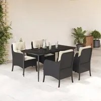 Set da Pranzo da Giardino 5 pz Nero con Cuscini in Polyrattan 3211909