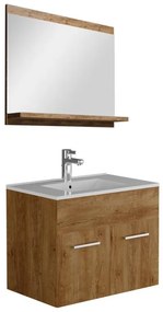 SALDI -  Mobile per bagno sospeso con lavabo singolo e specchio 60 cm Naturale scuro - CLAUDIA II