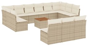 Set divani da giardino 14pz con cuscini in polyrattan beige