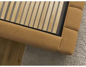 Letto matrimoniale imbottito color senape contenitore e rete inclusi 160x200 cm Denali - Bobochic Paris