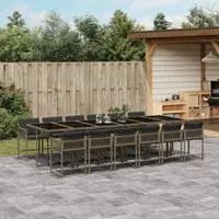 Set da Pranzo da Giardino 13pz con Cuscini Grigio in Polyrattan 3211484