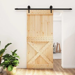 Porta Scorrevole Con Set Hardware 95x210 Cm Legno Massello Pino /