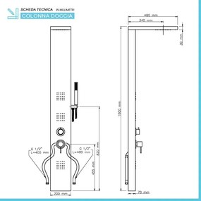 Pannello doccia multifunzione con 4 getti in acciaio inox cromato