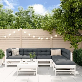 Set divani da giardino 7pz con cuscini in legno massello bianco