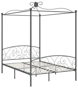 Letto a baldacchino grigio in metallo 140x200 cm