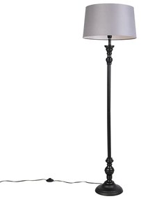 Lampada da terra nera con paralume in lino grigio 45 cm - Classico