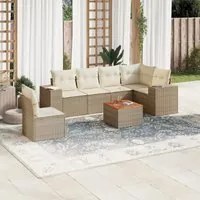 Set Divani da Giardino 7 pz con Cuscini Beige in Polyrattan 3225470