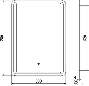 Mexen Zusa specchio da bagno retroilluminato 50 x 70 cm, LED 6000K, anti-appannamento - 9808-050-070-611-00