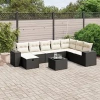 Set Divani da Giardino 9 pz con Cuscini Nero in Polyrattan 3264522