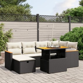 Set divani da giardino con cuscini 7pz nero polyrattan