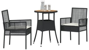 Set da pranzo da giardino 3 pezzi  nero polyrattan