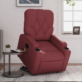 Poltrona Alzapersone Massaggi Reclinabile Rosso Vino Similpelle /