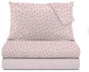 Completo letto matrimoniale fiori rosa in flanella