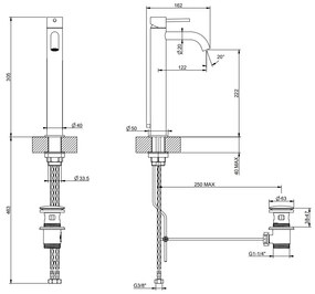 Miscelatore lavabo alto bocca corta con scarico steel brushed flessa 54004 gessi