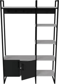 Mobile Ingresso Industrial 120x34x180 Con Scarpiera Appendiabiti E Ripiani Yago Antracite E Bianco