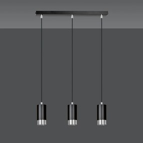 Lampadario 3 Luci Ivar Con Cilindri In Acciaio Nero E Cromo
