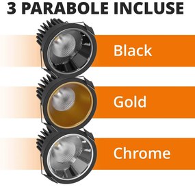 Faro da Incasso 12W Foro Ø75mm Nero IP40 CCT BRIDGELUX LED 3 Parabole Colore Bianco Variabile CCT