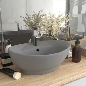 Lavabo Con Troppopieno Ovale Turchese Grigio 58,5x39 Cm Ceramica /